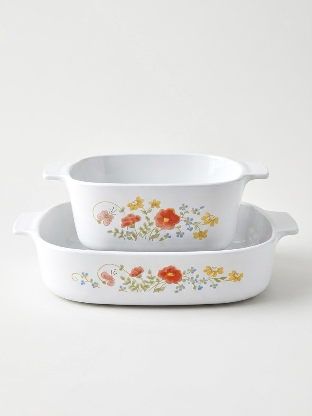 Vintage CorningWare USA Wildflower Orange Poppies A-10-B and A-1 1/2-B No Lids